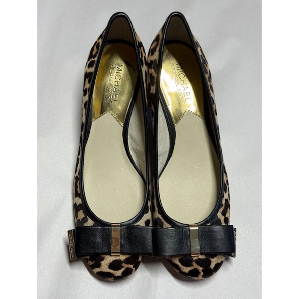 Michael Kors Leopard Print Calf Hair Pumps Bow Detail Chunky Heel Size 7M